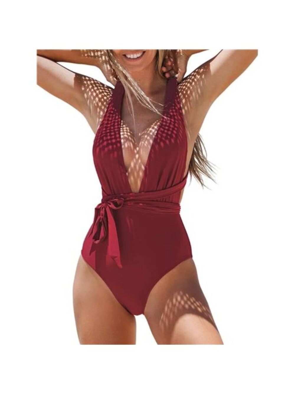Women's One Piece Swimsuit Sexy Deep V Neck Bathing Suit Crisscross Back